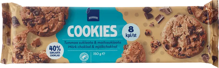 Rainbow 150g Cookies tumma- ja maitosuklaa 8kpl