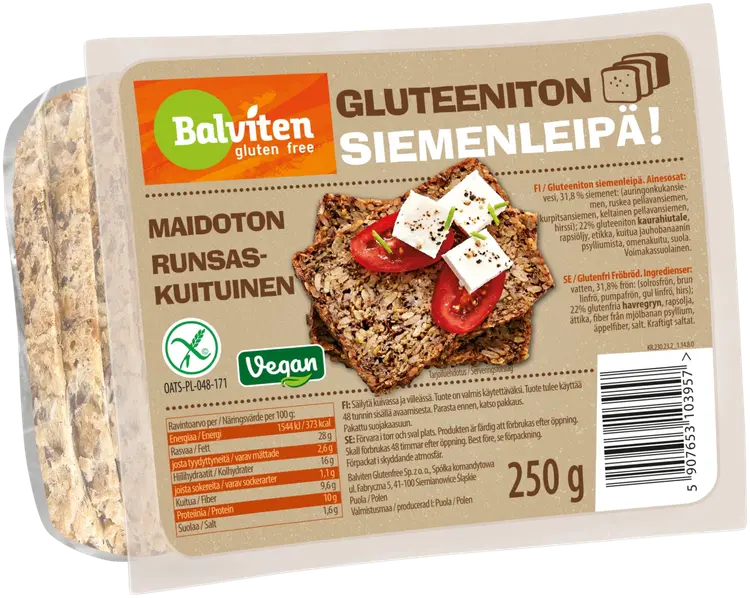 Balviten Gluteeniton Siemenleipä 250g