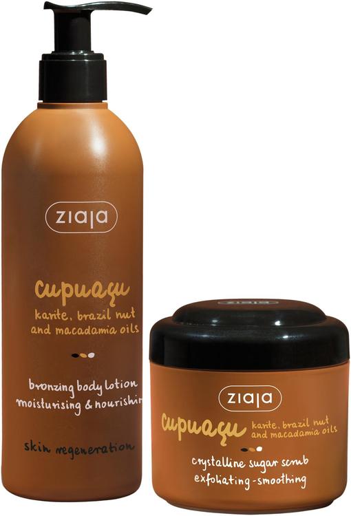 Ziaja Cupuacu itseruskettava vartalovoide + sokerikuorinta vartalolle tuplapkk 300ml + 200ml