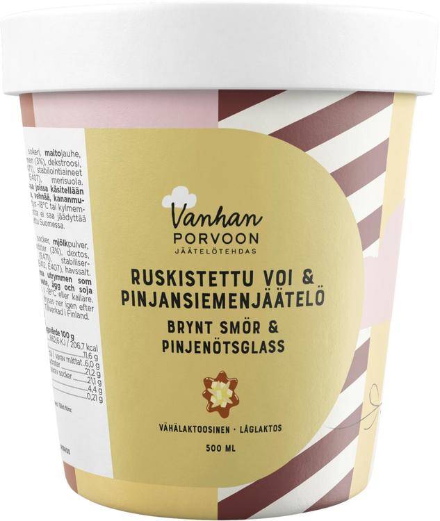 Vanhan Porvoon Jäätelötehdas Ruskistettu voi ja paahdetut pinjansiemenet-jäätelö 500 ml