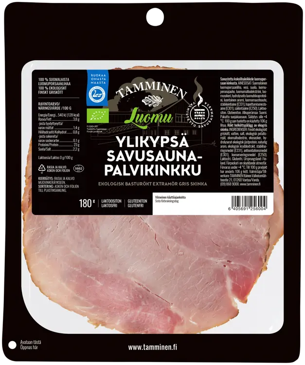 Tamminen Luomu Ylikypsä Savusaunapalvikinkku 180g