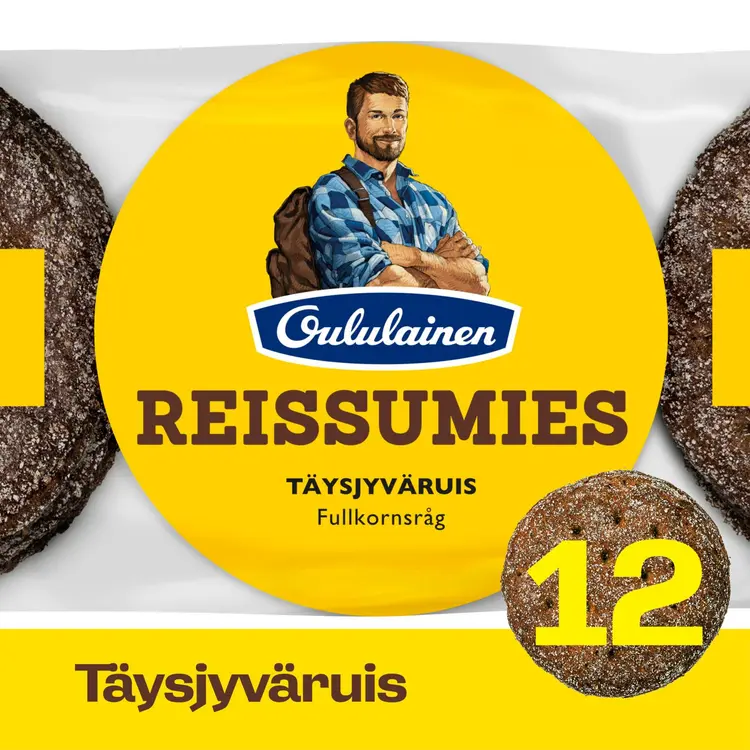 Oululainen Reissumies Täysjyväruis 12kpl 705g, täysjyväruisleipä