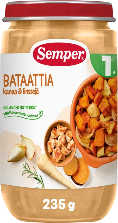 Semper Bataattia, kanaa & linssejä 1 v lastenateria 235g