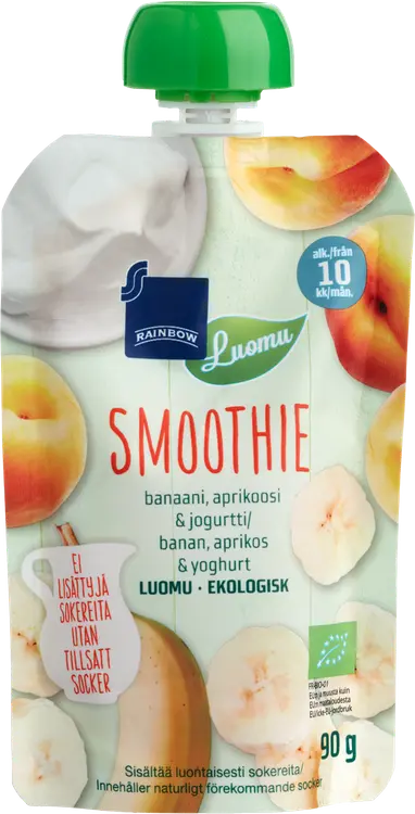Rainbow smoothie banaani, aprikoosi & jogurtti luomu 90 g 10 kk