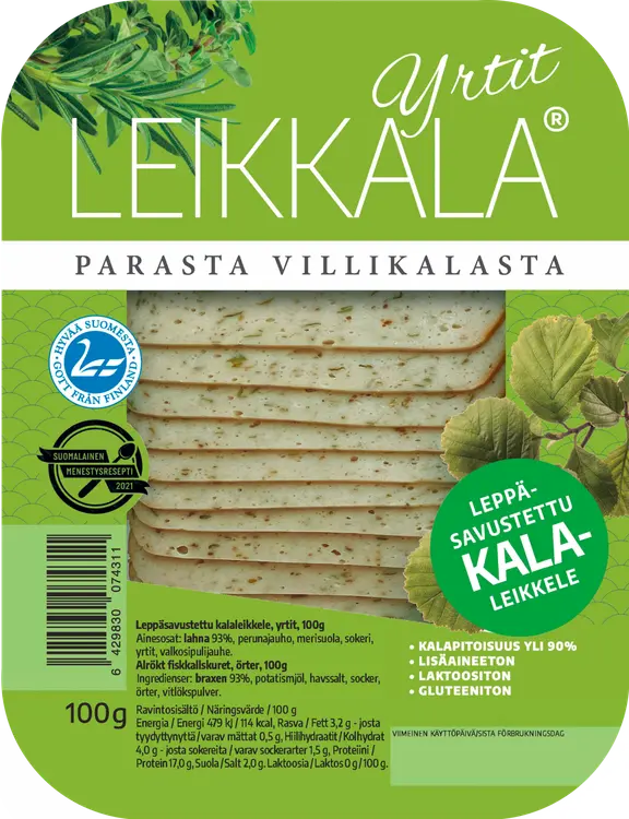 Leikkala- Leppäsavustettu kalaleikkele, yrtit 100G