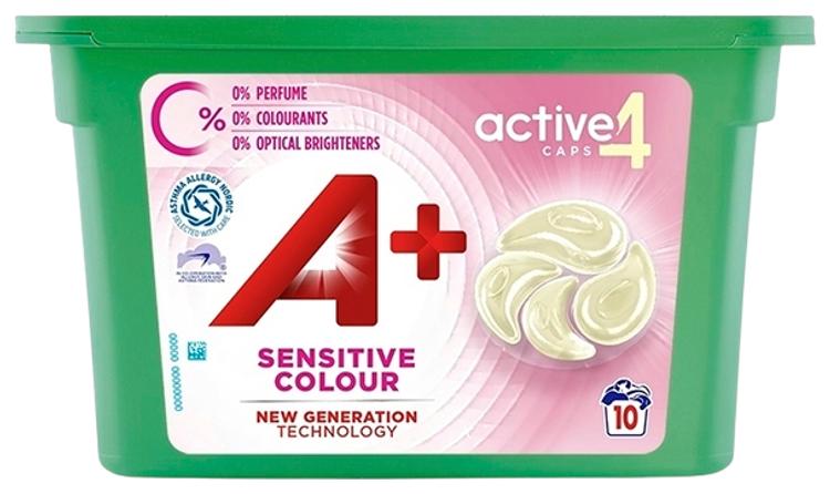 A+ 10kpl Sensitive Color Active4 caps nestemäinen pyykinpesutabletti