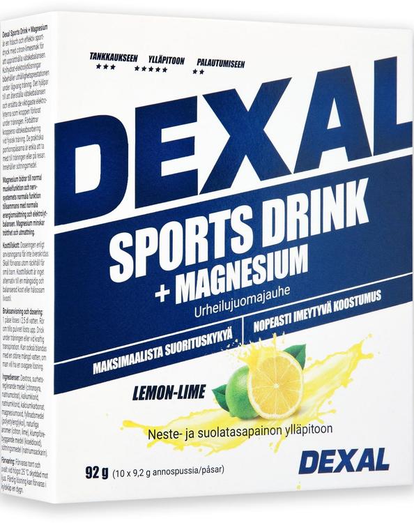 Dexal Sports Drink+magnesium urheilujuomajauhe sitruuna-limetti 9,2gx10kpl ravintolisä