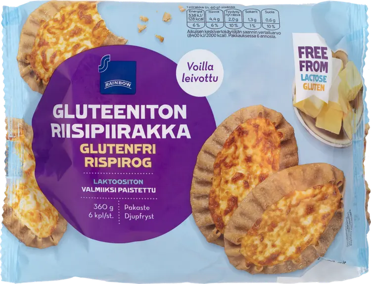 Rainbow gluteeniton riisipiirakka 6 kpl/360 g pakaste