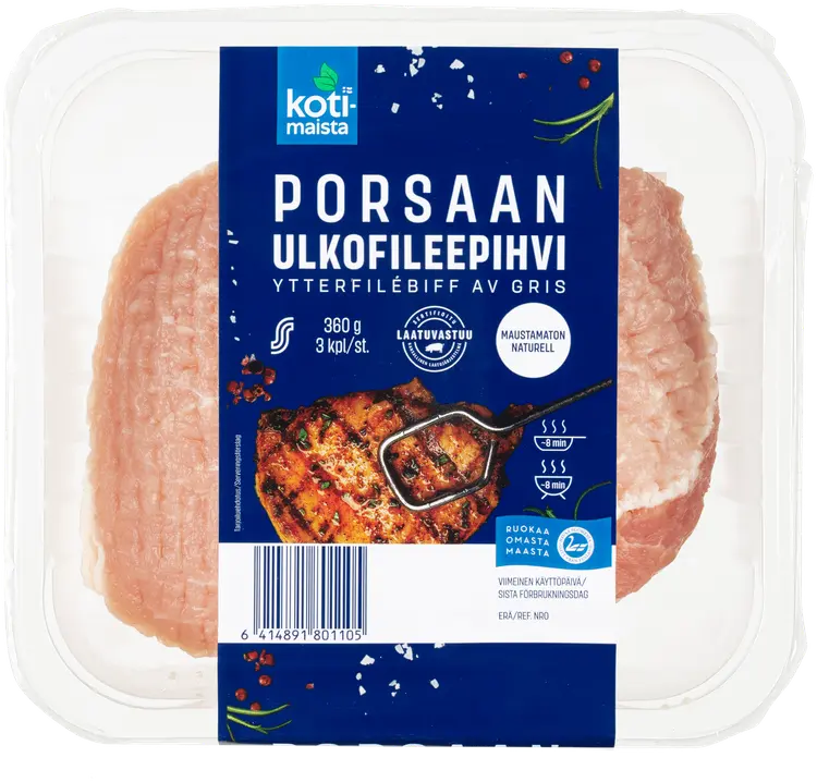 Kotimaista porsaan ulkofileepihvi 3kpl 360g