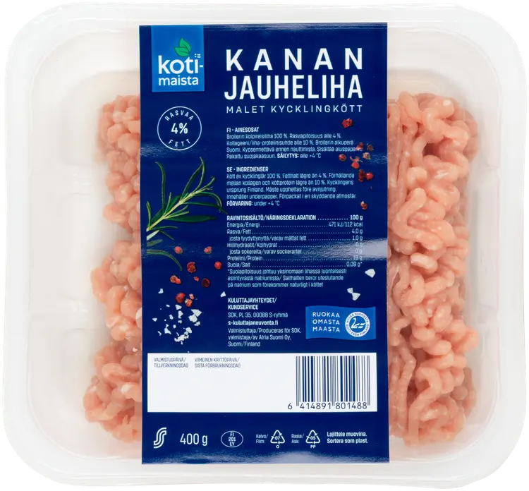 Kotimaista kanan jauheliha 4 % 400 g