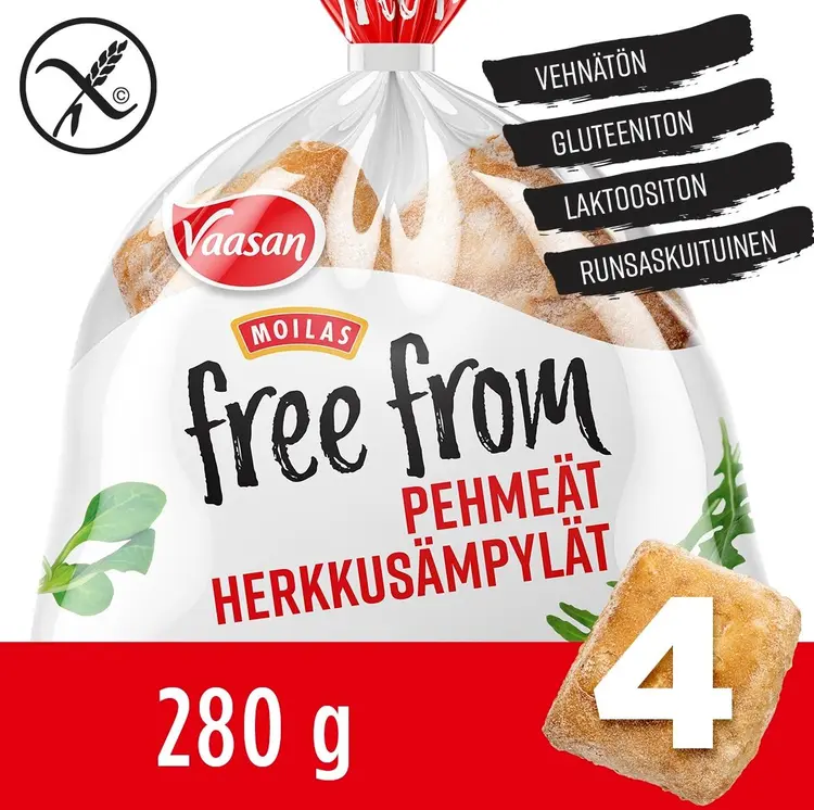 Vaasan Moilas Free From Pehmeät Herkkusämpylät 280g 4kpl gluteeniton