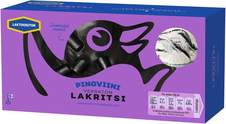 Pingviini Lakritsi Laktoositon kermajäätelö kotipakkaus 530g/1L