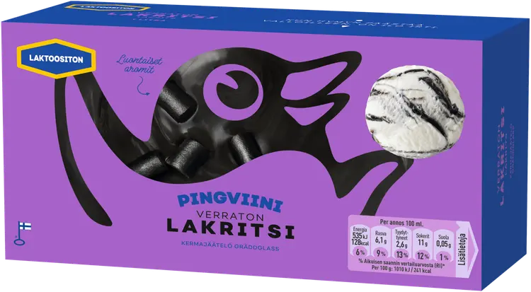 Pingviini Lakritsi Laktoositon kermajäätelö kotipakkaus 530g/1L