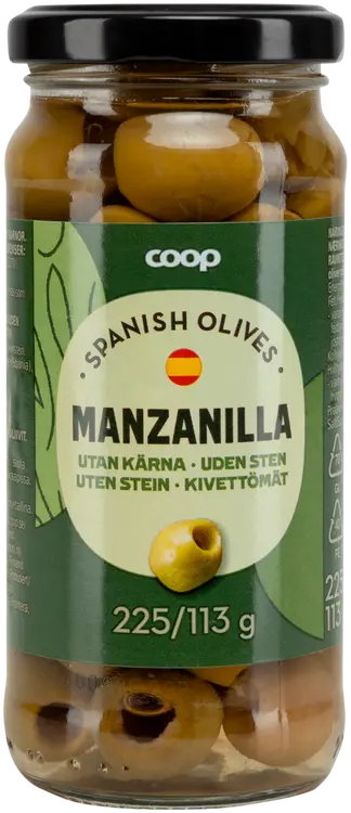 Coop Manzanilla vihreät kivettömät oliivit 225/113g