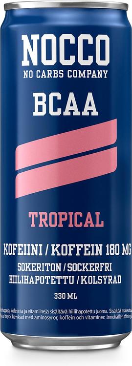 330ml NOCCO BCAA Tropical makuinen, aminohappoja, kofeiinia ja vitamiineja sisältävä hiilihapotettu energiajuoma