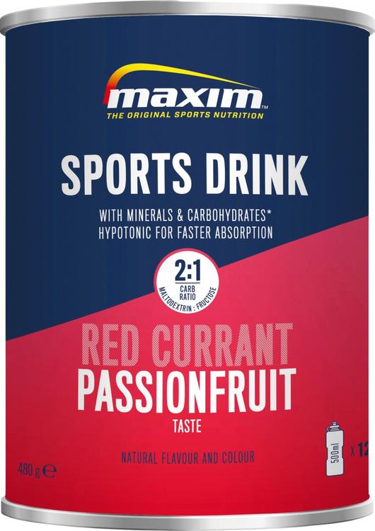 Maxim Sports Drink Red Currant & Passion Fruit punaherukan ja passionhedelmän makuinen urheilujuomajauhe 480g