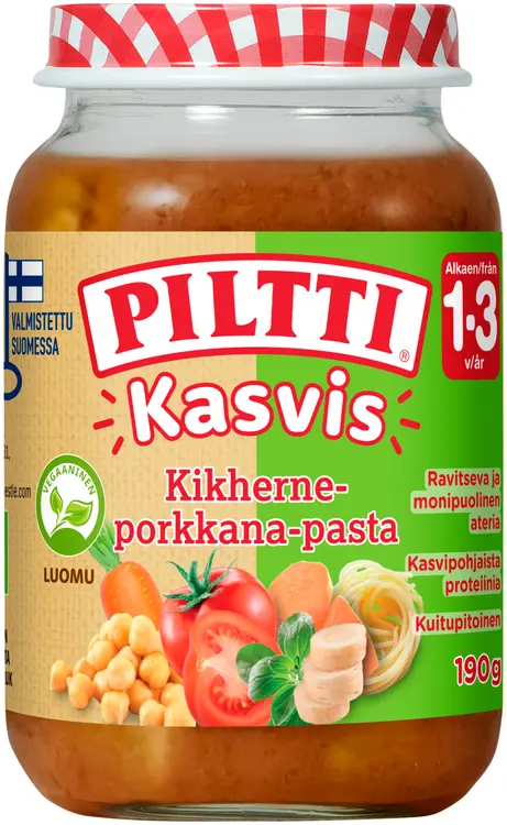 Piltti Kasvis 190g Kikherne-porkkana-pasta lastenateria 1-3v Luomu