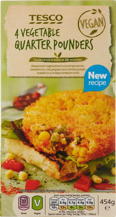Tesco 454g Vegetable Quarter Pounders pihvit 4kpl