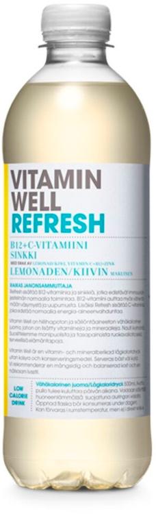 Vitamin Well Refresh lemonaden ja kiivin makuinen vitaminoitu hiilihapoton juoma 500ml