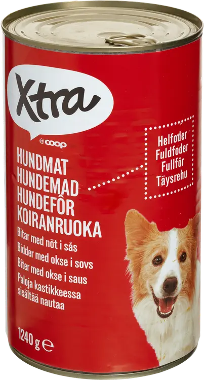 Xtra koiranruoka paloja kastikkeessa, sisältää nautaa 1240 g