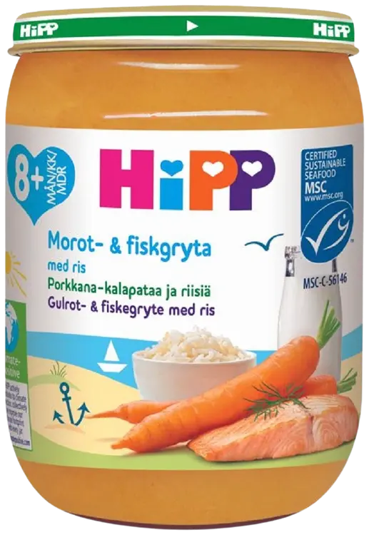 HiPP 190g Porkkana-kalapataa ja riisiä 8kk