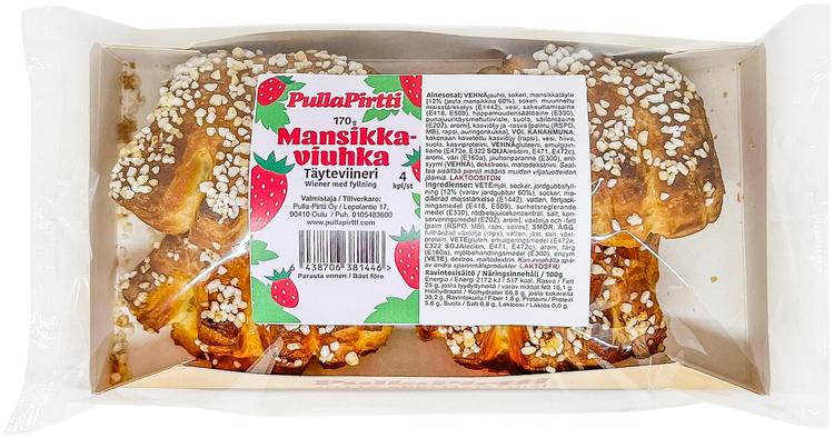 Pulla-Pirtti Mansikkaviuhka 4/170g laktoositon täyteviineri