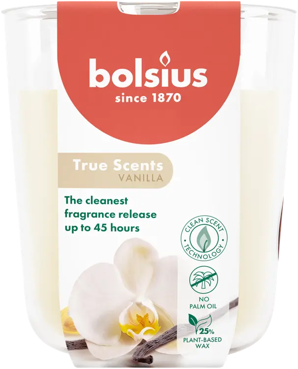Bolsius True Scents – tuoksukynttilä lasissa – Vanilla – norsunluu – suuri
