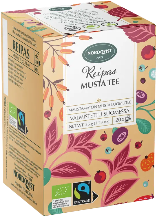 Nordqvist Reipas musta tee 20x1,75g, luomu & Reilu kauppa