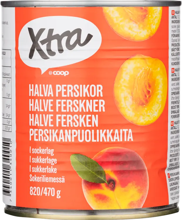 Xtra persikanpuolikkaita sokeriliemessä 820/470g