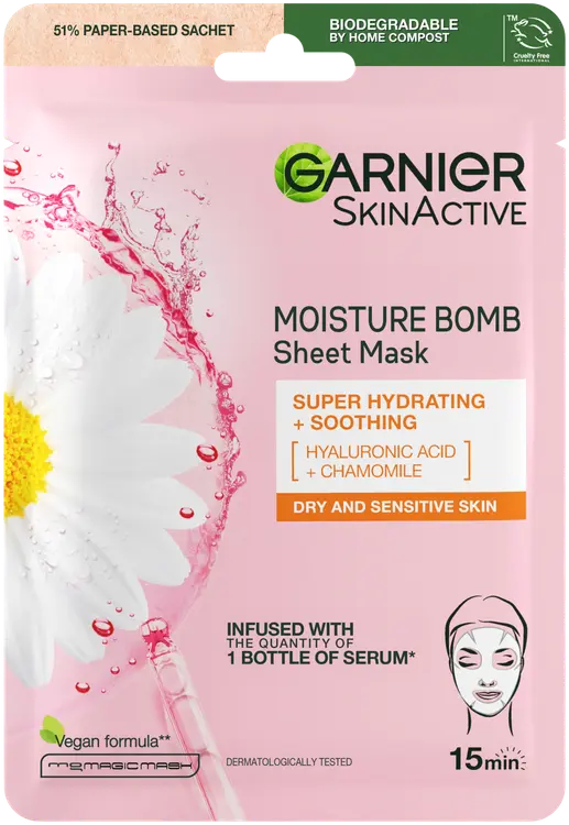 Garnier SkinActive Moisture Bomb kosteuttava kangasnaamio kuivalle ja herkälle iholle 32g