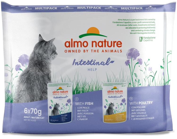 Almo Nature Holistic Intestinal Help kissan täysravinto kala- ja kanamaut 6x70g