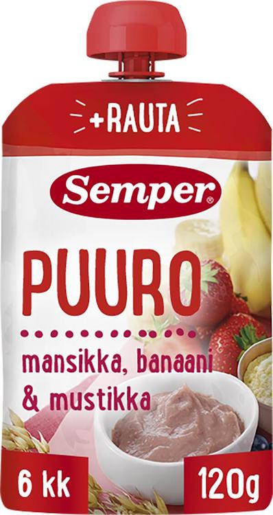 Semper Puuro Mansikka banaani & mustikka 6kk käyttövalmis lastenpuuro 120g