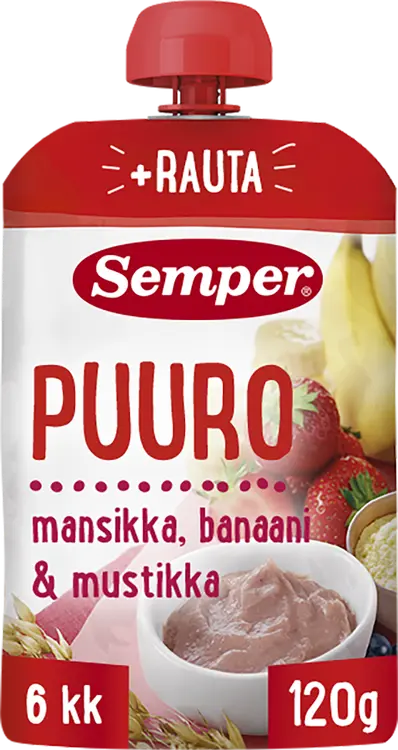 Semper Puuro Mansikka banaani & mustikka 6kk käyttövalmis lastenpuuro 120g