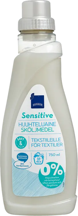 Rainbow 750ml sensitive tekstiilien huuhteluaine hajusteeton