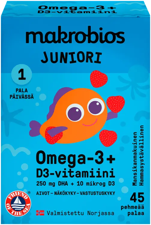 Makrobios Juniori Omega-3 + D3-vitamiini 45 kpl 63g