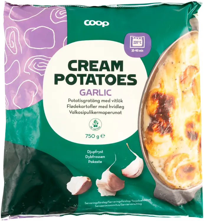 Coop valkosipulikermaperunat 750 g pakaste