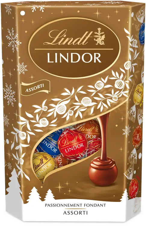 Lindt LINDOR Joulu Maito valko hasselpähkinä tumma 45% suklaakuula pehmeällä täytteellä 337g