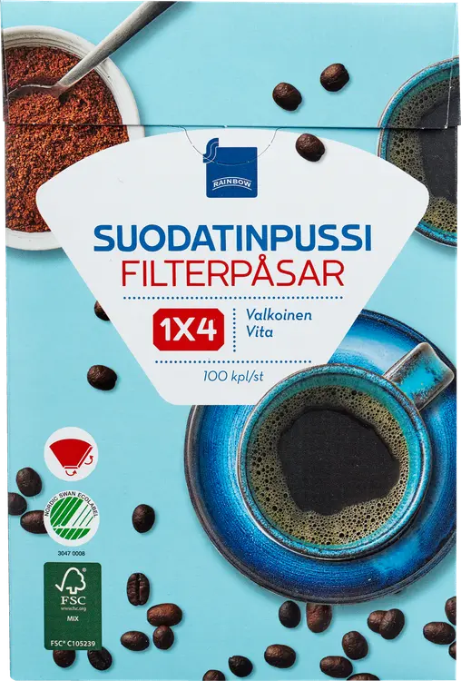 Rainbow suodatinpussi 1x4 valkoinen 100kpl