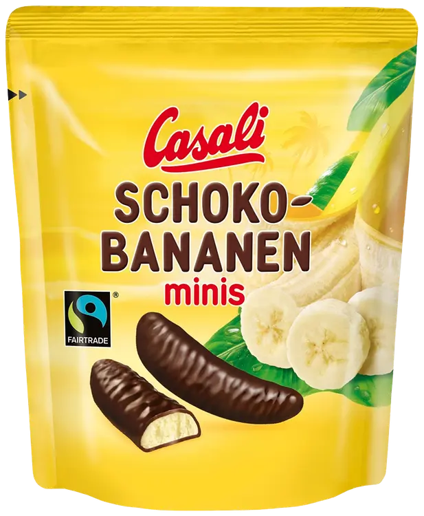 Casali Suklaabanaani mini 110 g suklaakuorrutettuja banaanivaaahtomakeisia