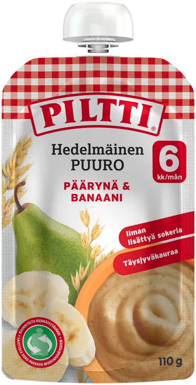Piltti 110g Hedelmäinen Puuro Päärynä-banaani 6kk annospussi