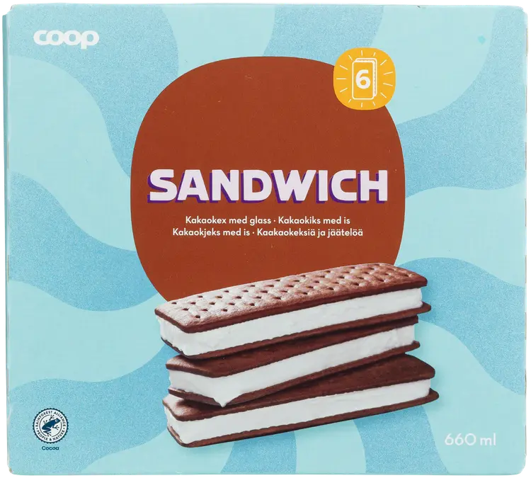 Coop Sandwich keksijäätelö 6 kpl 660 ml/360 g