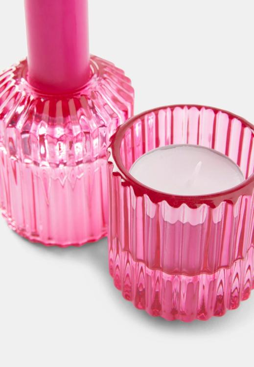 MANO ATELIER Lahjasetti kynttilänjalka ja kynttilä 2 kpl/pkt, pinkki