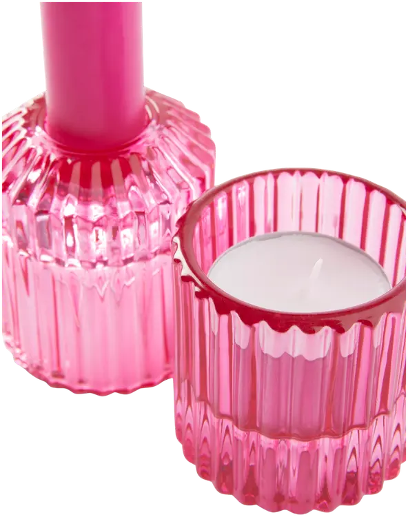 MANO ATELIER Lahjasetti kynttilänjalka ja kynttilä 2 kpl/pkt, pinkki