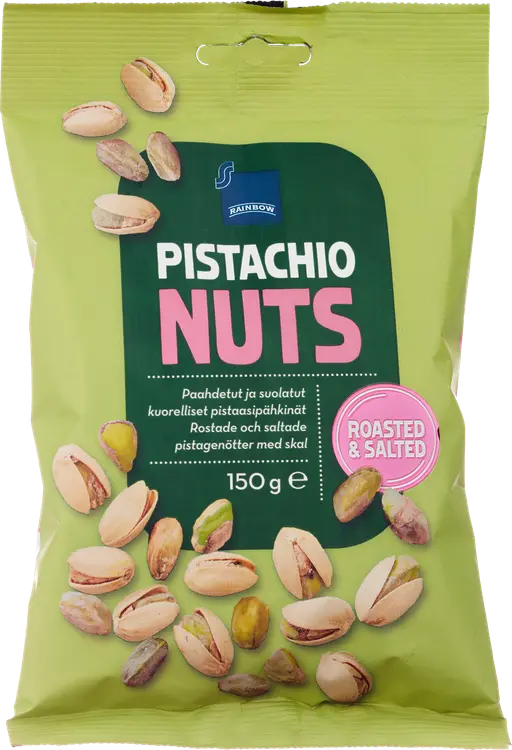 Rainbow 150g paahdetut ja suolatut kuorelliset pistaasipähkinät