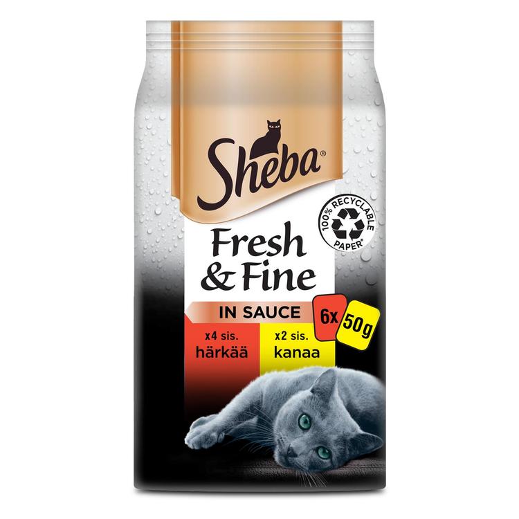 Sheba 6x50g Fresh&Fine Sekoitus härkää ja kanaa kastikkeessa