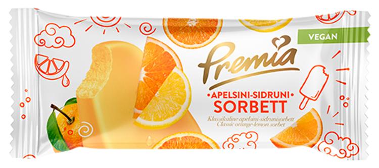 Premia apelsini-sidrunisorbett, vegan 73g/80ml