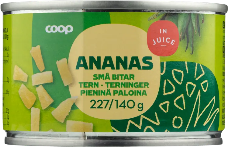 Coop ananas pieninä paloina täysmehussa 227/140 g