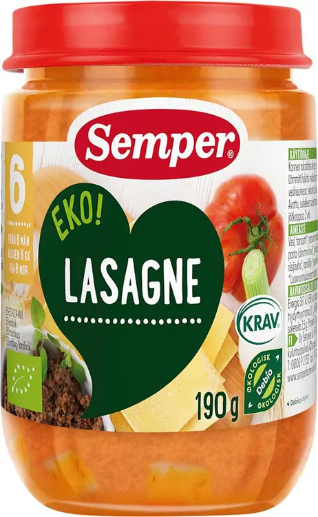 Semper EKO Lasagne 6kk luomu lastenateria 190g