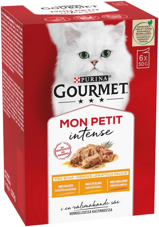 Gourmet 6x50g Mon Petit Sisältää Ankkaa, Kanaa ja Kalkkunaa lajitelma 3 varianttia kissanruoka