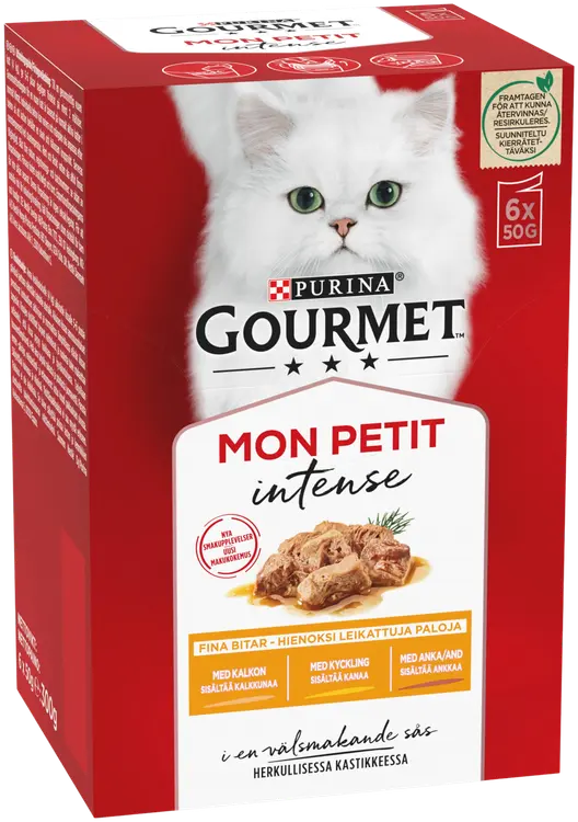 Gourmet 6x50g Mon Petit Sisältää Ankkaa, Kanaa ja Kalkkunaa lajitelma 3 varianttia kissanruoka